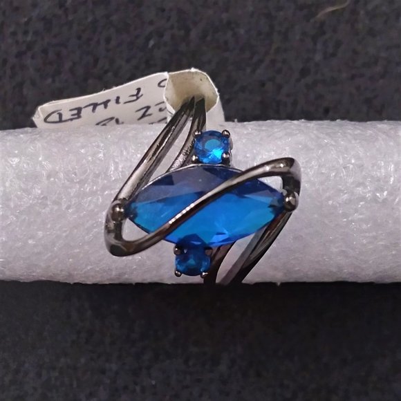 Brand New Luxury 18K Black Gold Filled 3.0 cttw Blue Marquise CZ Ring - Size 7 - Picture 4 of 8